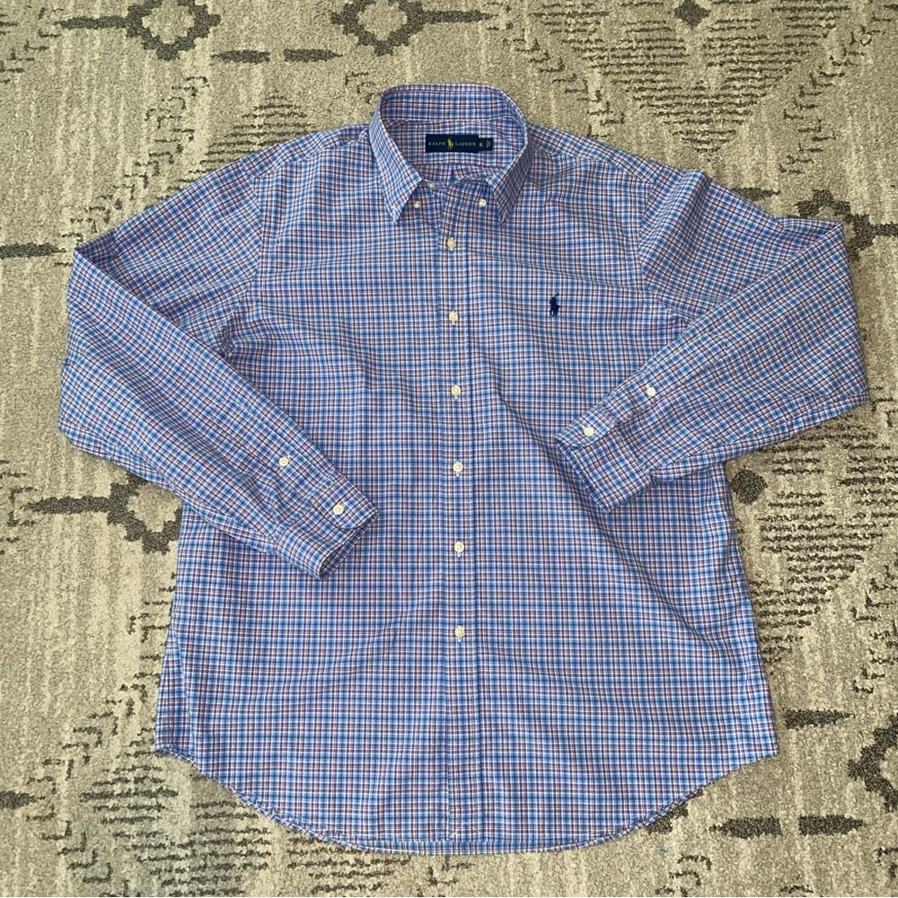 Ralph Lauren Shirt Mens XL Button Up Multicolor Pastel Plaid Preppy